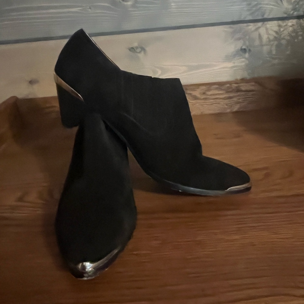 Joie Black Suede Ankle Boots with Silver Toe Cap